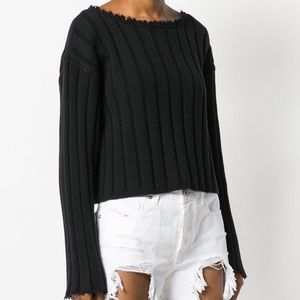 T by Alexander Wang Cotton Frayed Sweater